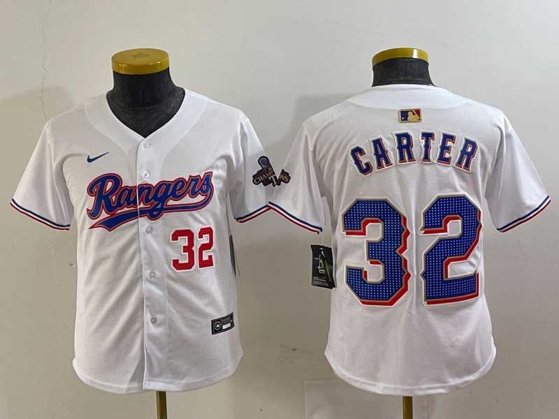Youth Texas Rangers #32 Evan Carter Number White 2024 Gold Collection Limited Cool Base Jersey->mlb youth jerseys->MLB Jersey